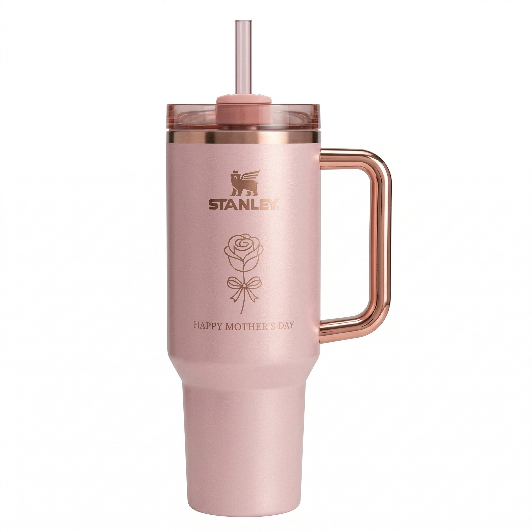 Stanley Mother's Day Tumbler, Pink & Orange with Single Rose Engraving