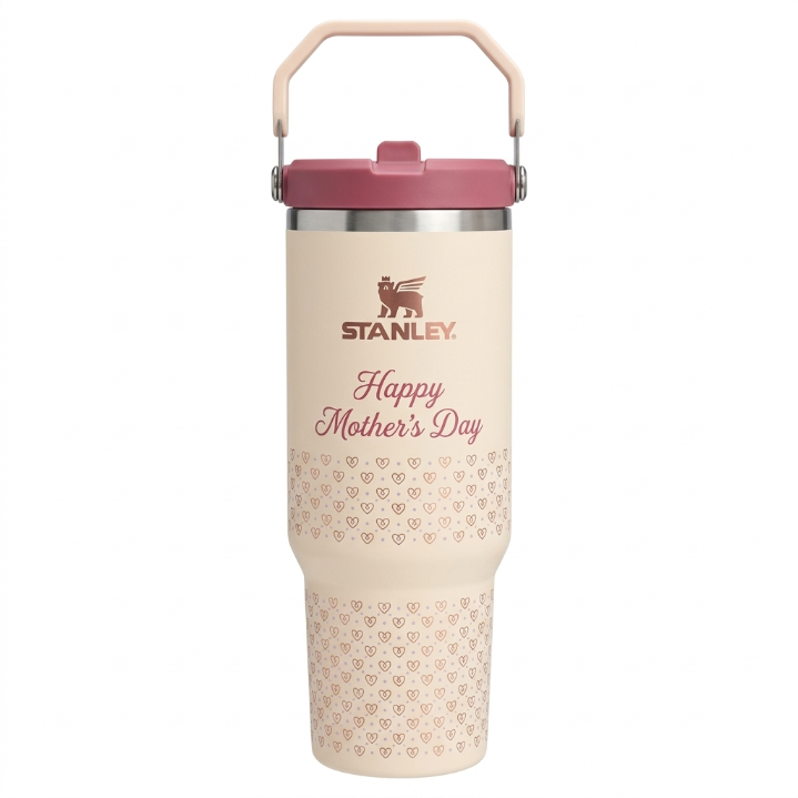 Stanley Mother's Day Edition Water Bottle - Cream "Happy Mother's Day" Tumbler with Top Handle & Heart Pantter