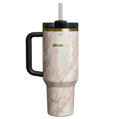 Stanley Mother's Day Edition Tumbler - Marble Shimmer Cup with Gold Rim & Handle