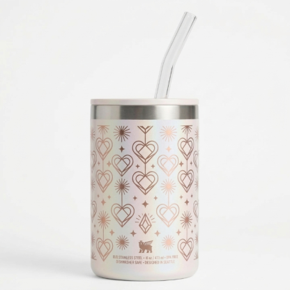 Stanley Mother's Day Edition Tumbler - "Mom, You're the Best" Iridescent Cup with Rose Gold Hearts