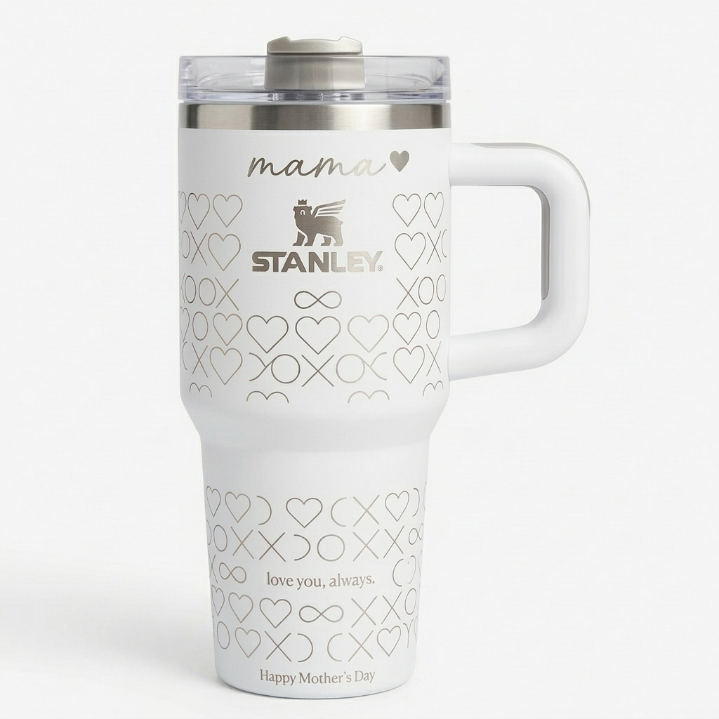 Stanley Mother's Day Tumbler 40 oz - Rose Gold Infinity & Heart Pattern Travel Mug