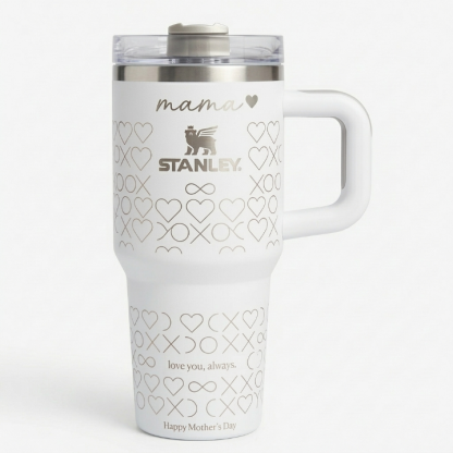 Stanley Mother's Day Tumbler 40 oz - Rose Gold Infinity & Heart Pattern Travel Mug