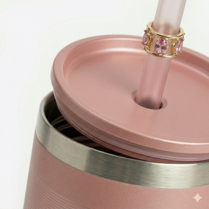 Stanley Mother's Day Limited Edition Tumbler - Pink Floral Cup with Blue Gemstone & Straw Charm 12oz