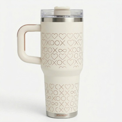 Stanley Mother's Day Tumbler 40 oz - Rose Gold Infinity & Heart Pattern Travel Mug