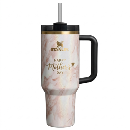 Stanley Mother's Day Edition Tumbler - Marble Shimmer Cup with Gold Rim & Handle