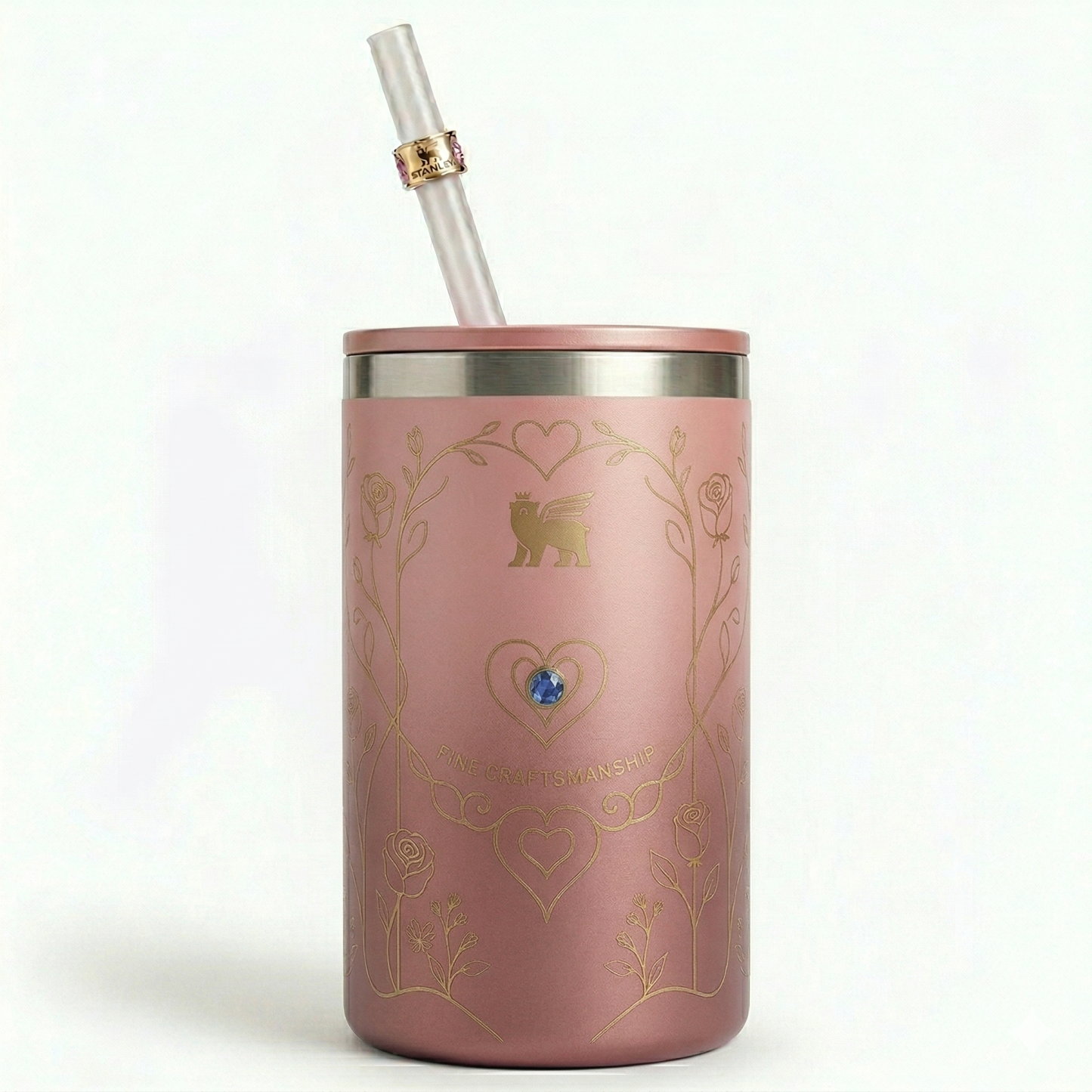 Stanley Mother's Day Limited Edition Tumbler - Pink Floral Cup with Blue Gemstone & Straw Charm 12oz