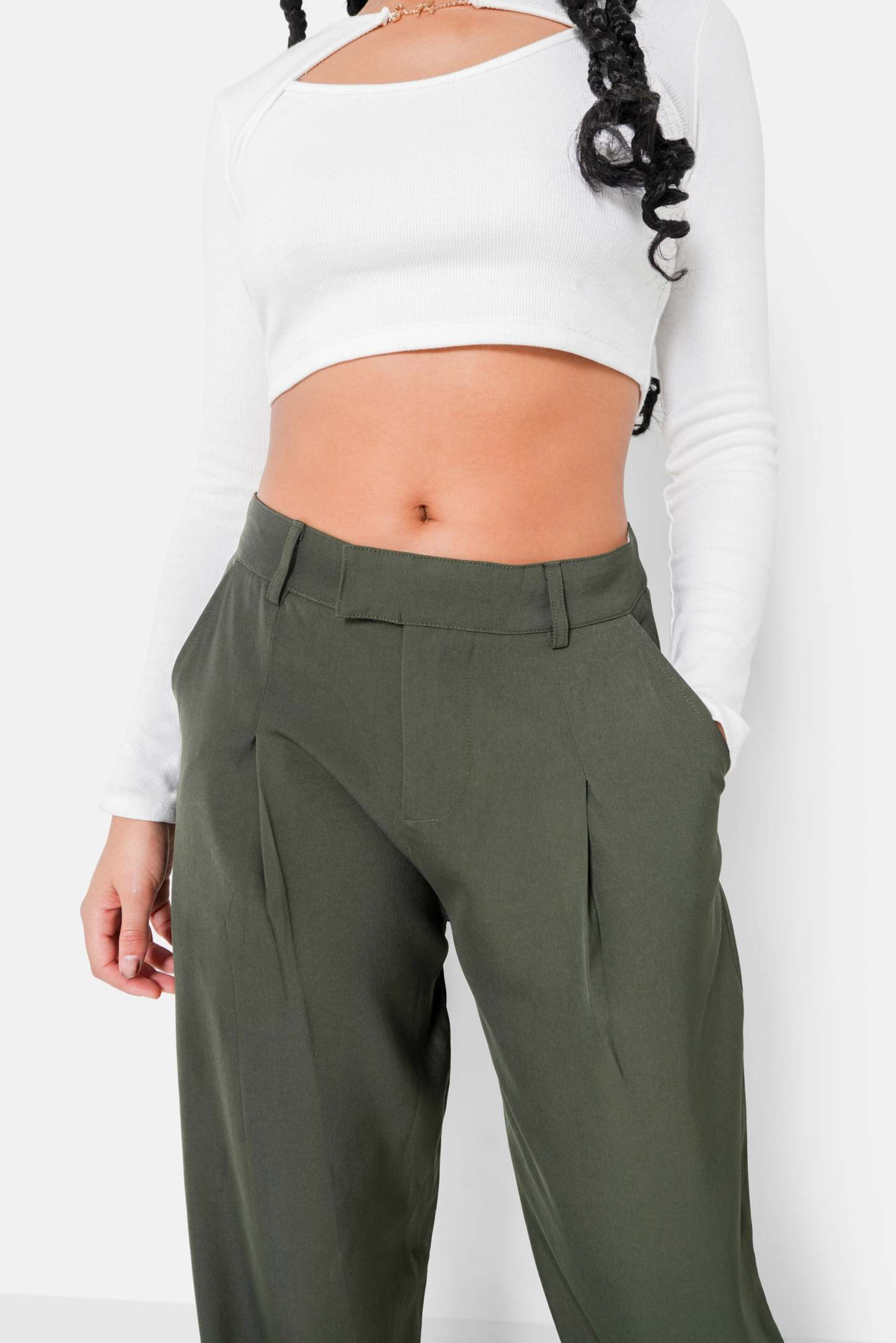 Reversible waistband pants Green
