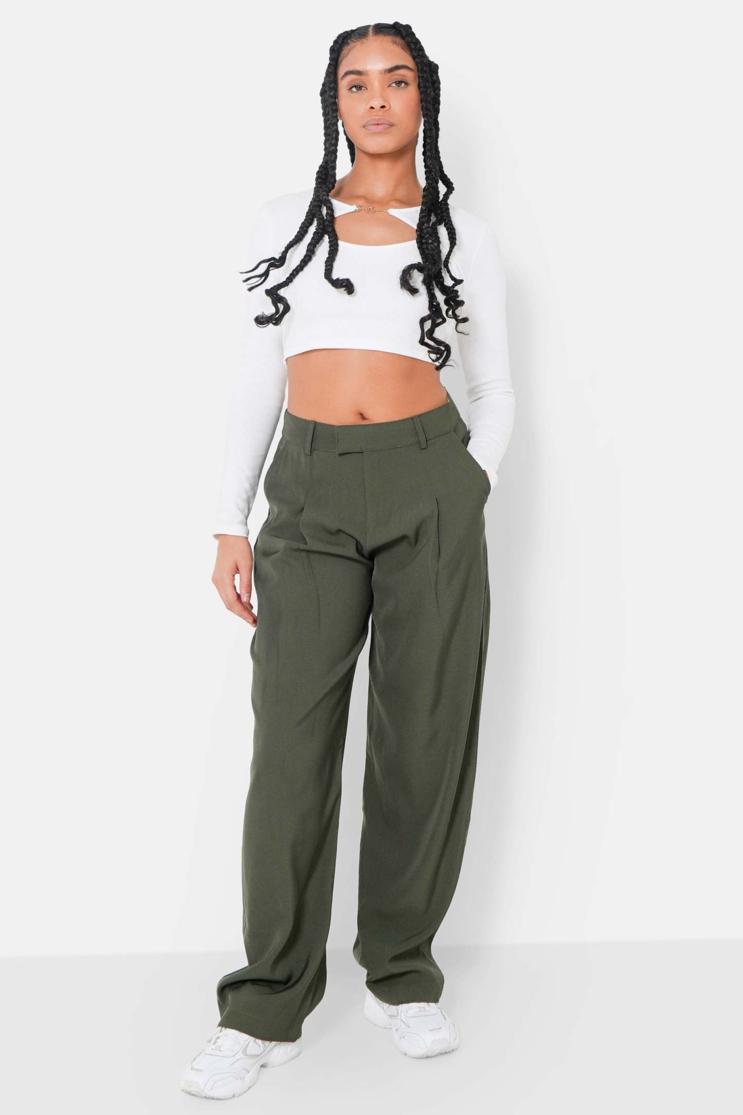 Reversible waistband pants Green