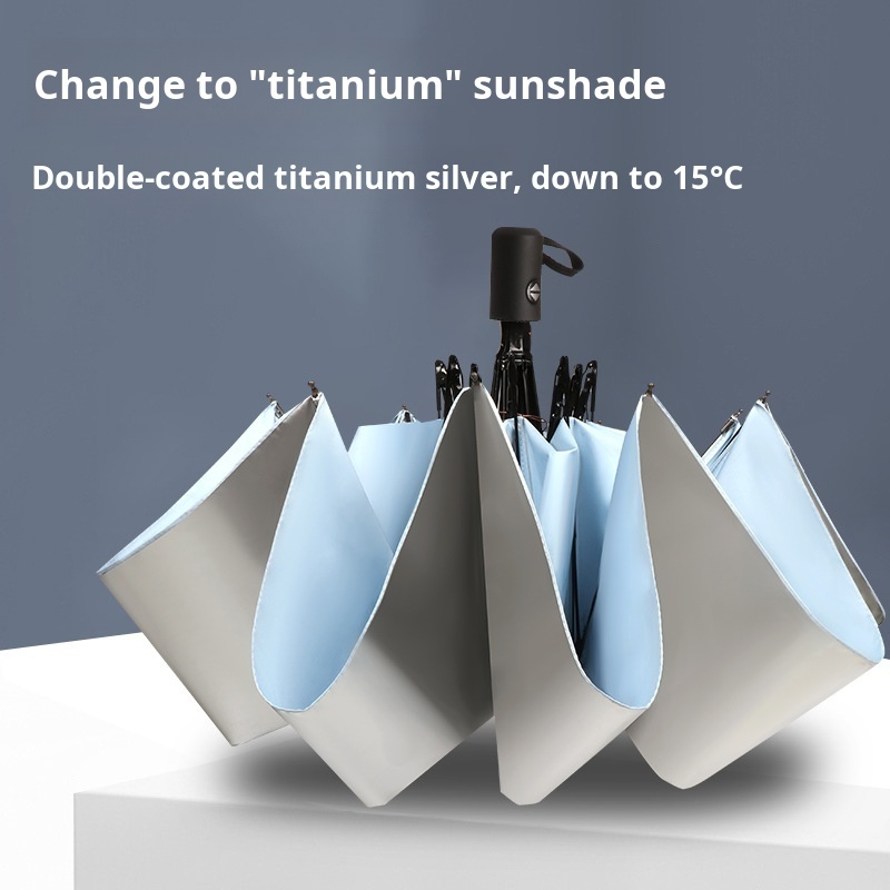 Women's automatic titanium silver rain umbrella with UV protection