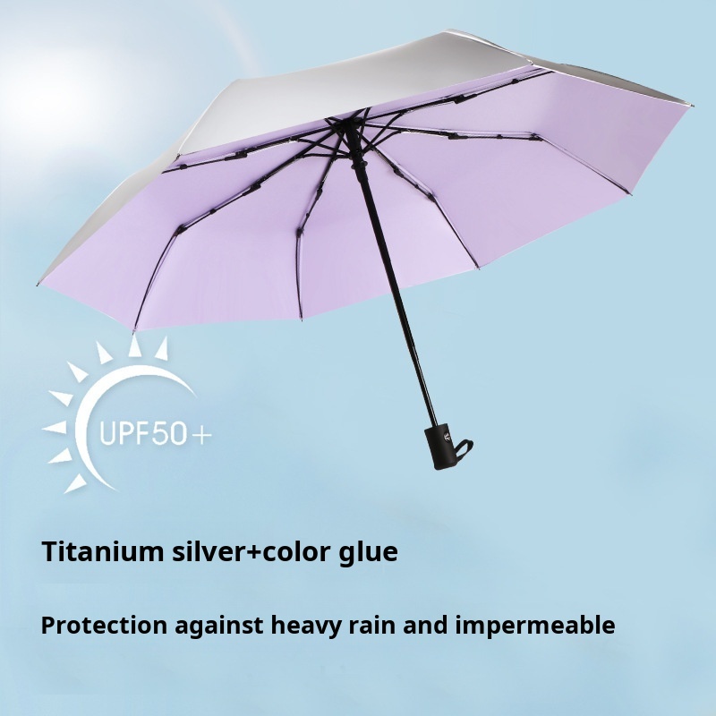 Women's automatic titanium silver rain umbrella with UV protection