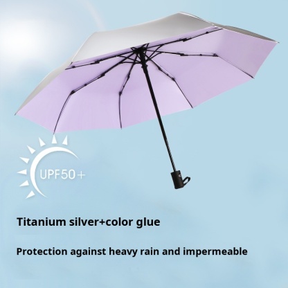 Women's automatic titanium silver rain umbrella with UV protection