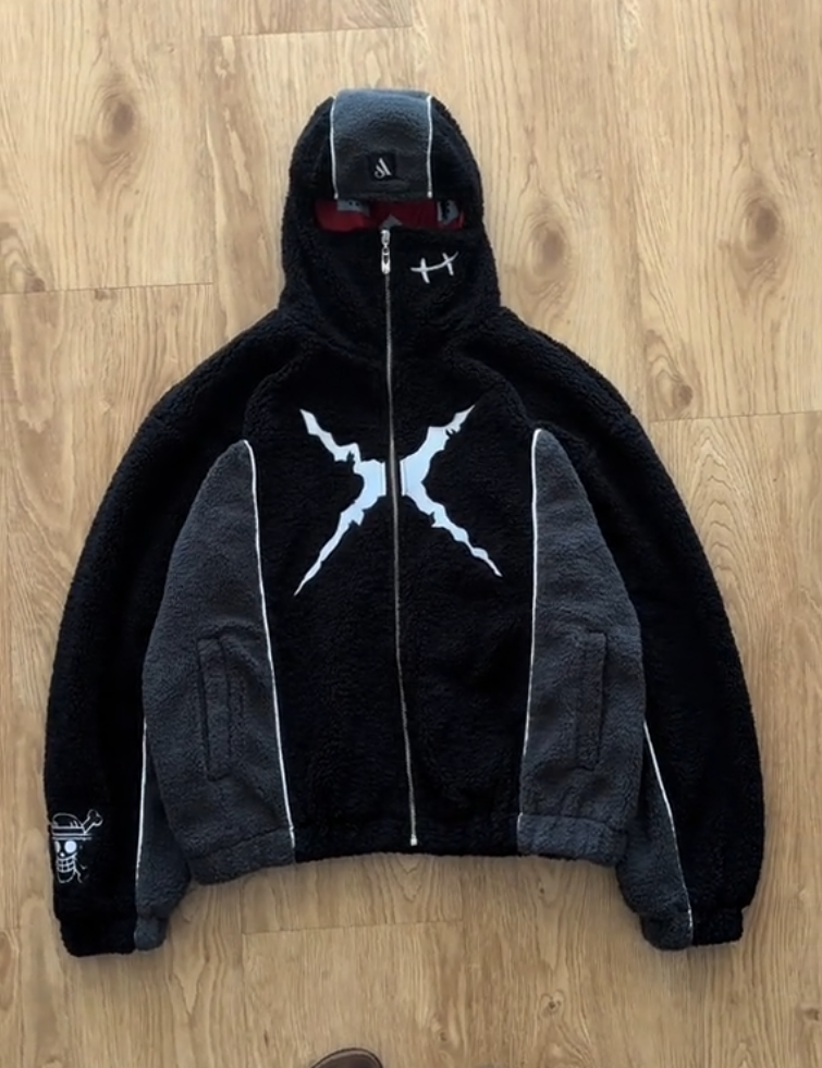 Winter streetwear sherpa hoodie with face cover