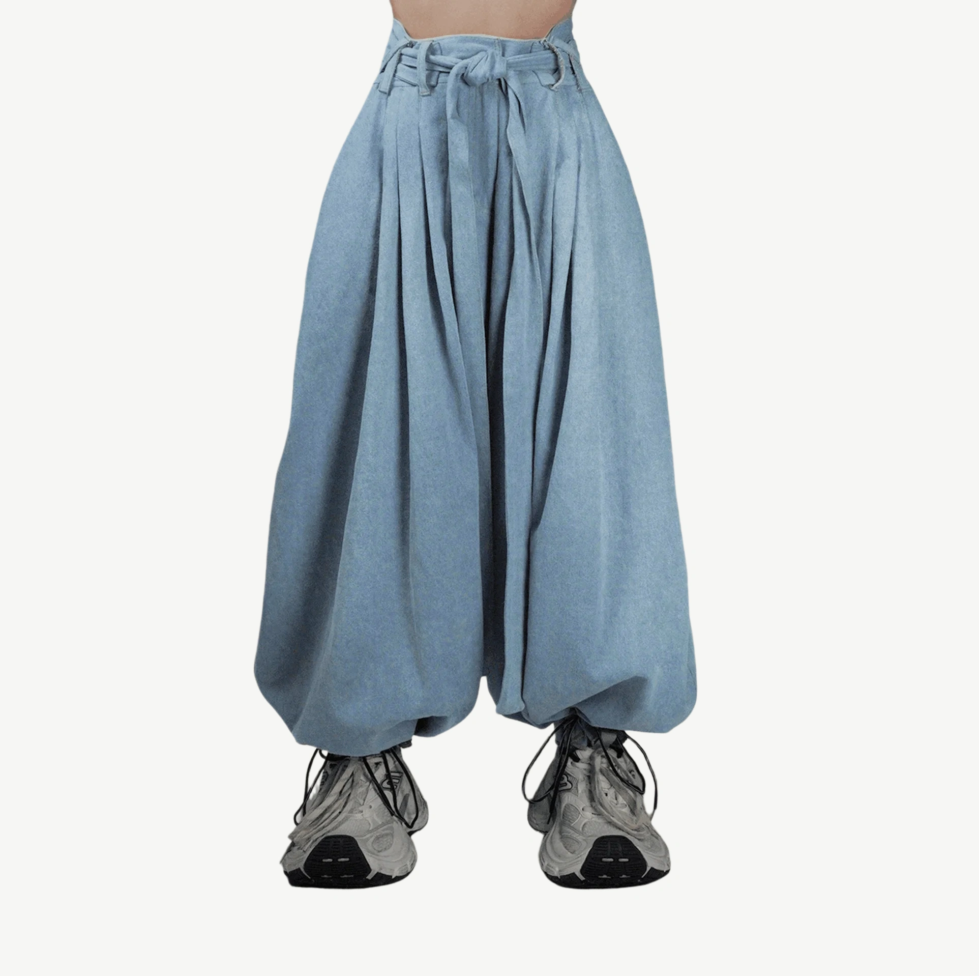 PLEATED WAIST-TIE WIDE-LEG TROUSERS