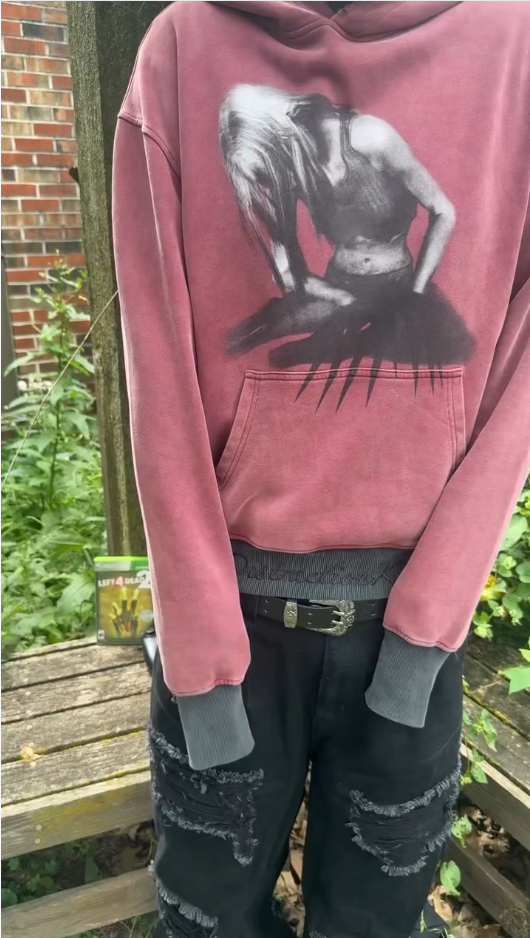 Vintage Distressed Figure Print Hoodie