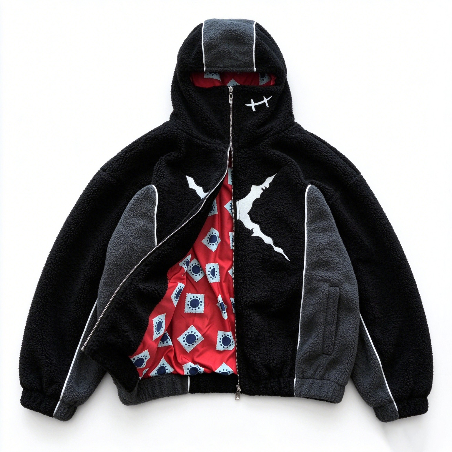 Winter streetwear sherpa hoodie with face cover