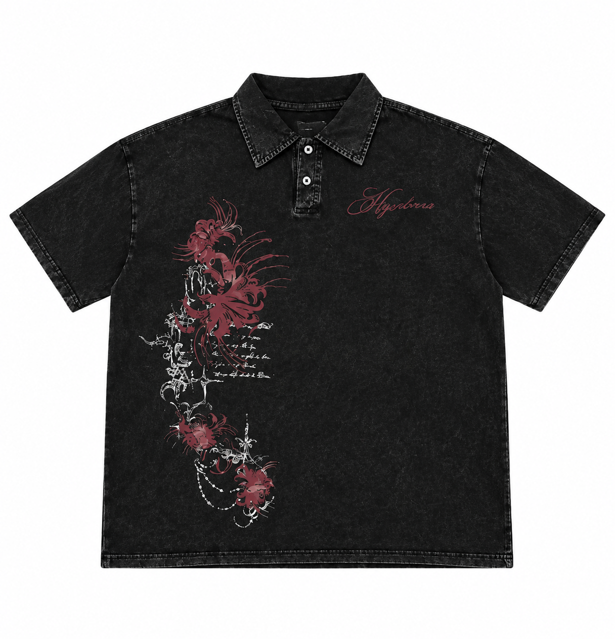 Vintage Acid Wash Floral Graphic Polo Shirt