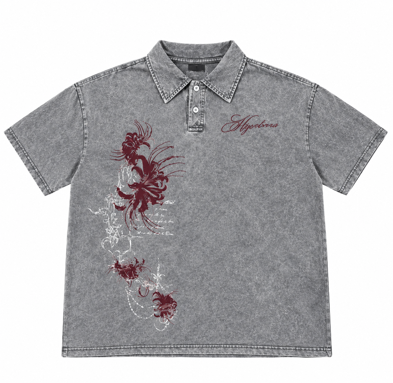 Vintage Acid Wash Floral Graphic Polo Shirt