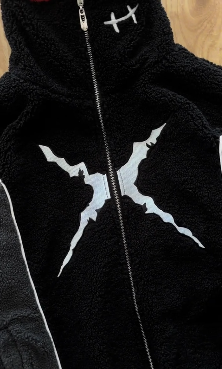 Winter streetwear sherpa hoodie with face cover