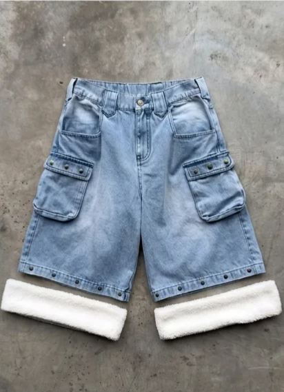 RETRO WASHED DENIM CARGO SHORTS