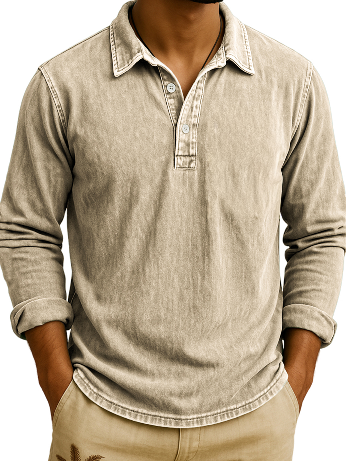 Men's Vintage Wash Long Sleeve Polo Shirt