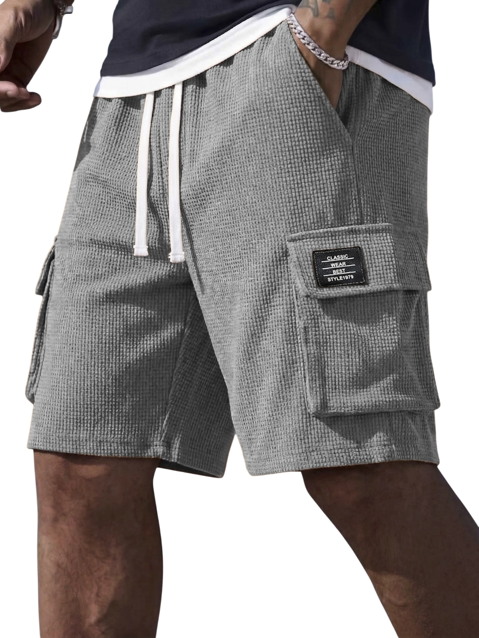 Premium Men's Waffle Textured Cargo Shorts - Comfortable Relaxed Fit Summer Shorts