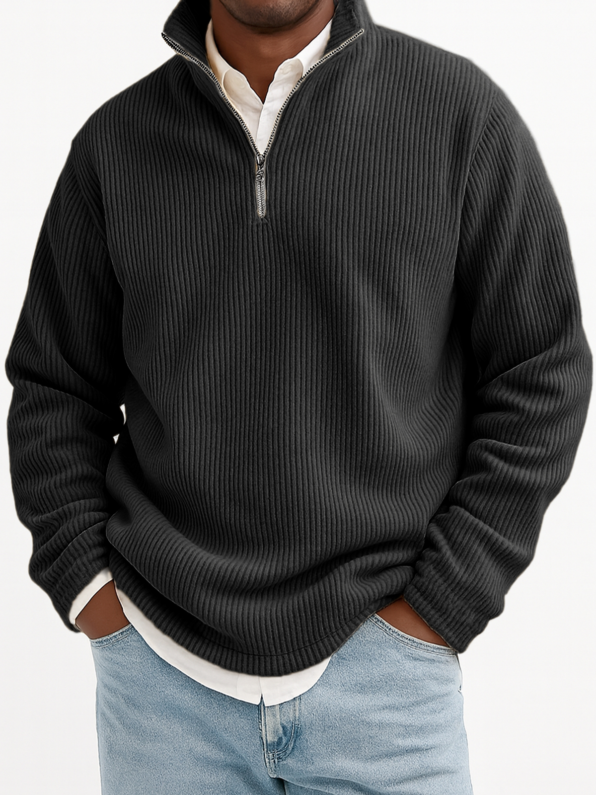 Men's Stylish Quarter-Zip Corduroy Ribbed Sweatshirt