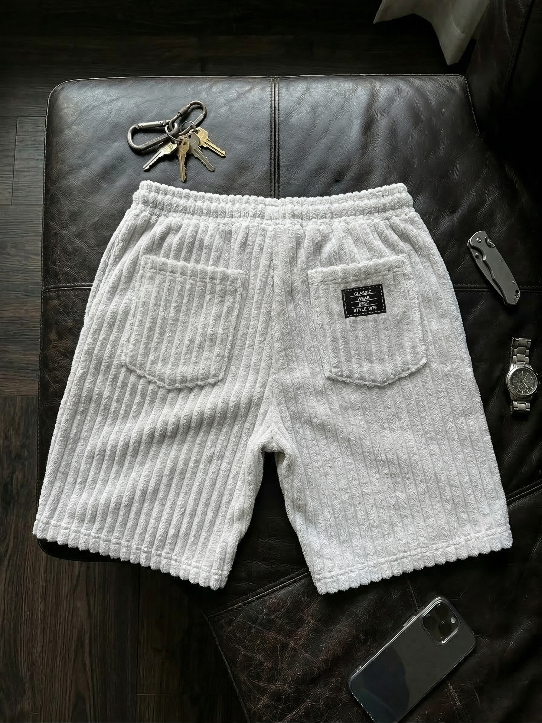 Men's Vintage Corduroy Shorts - Embroidered Comfort Fit Casual Bottoms