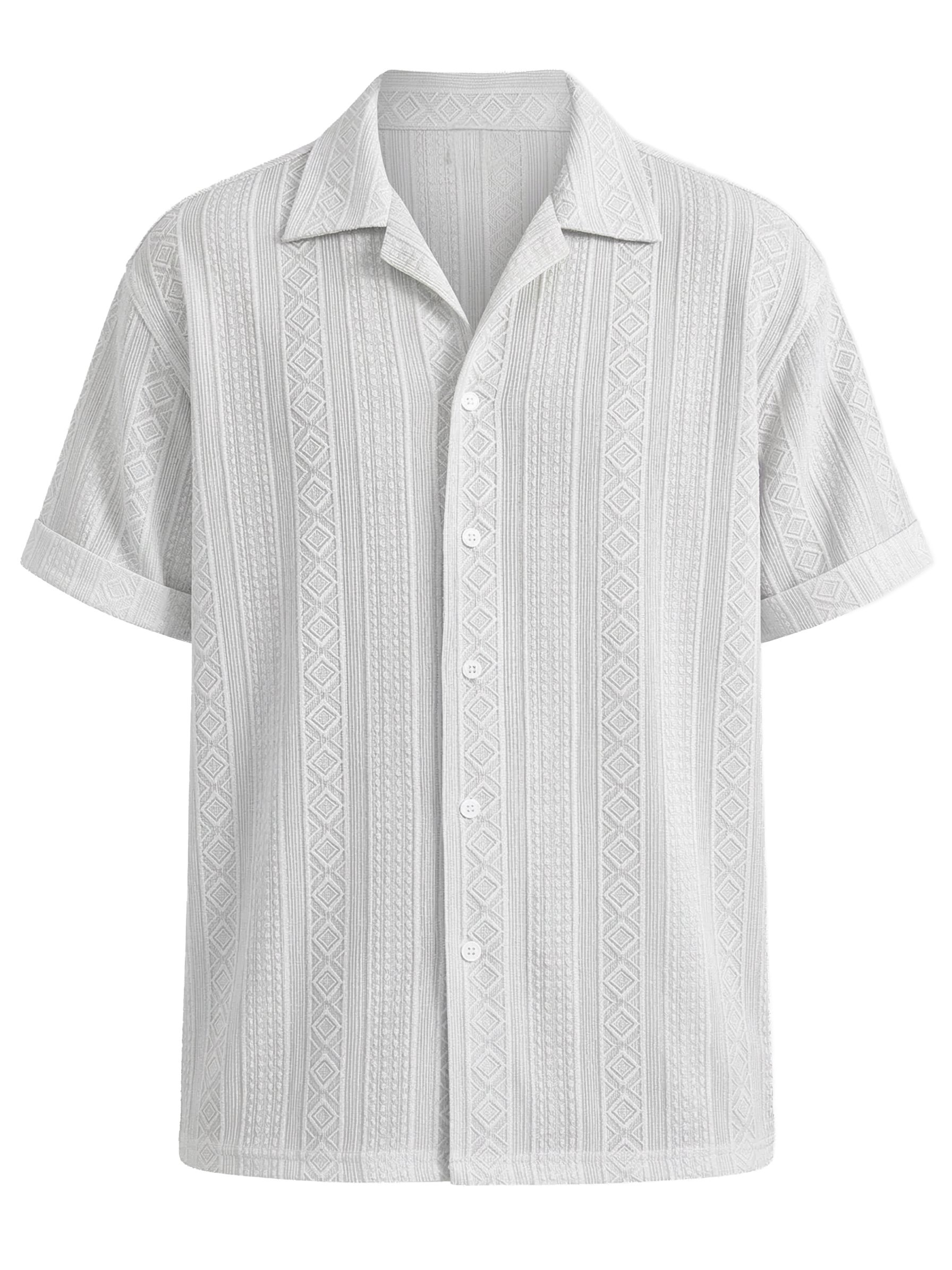 Men's Solid Color Casual Textured Lapel Short-Sleeve Shirt