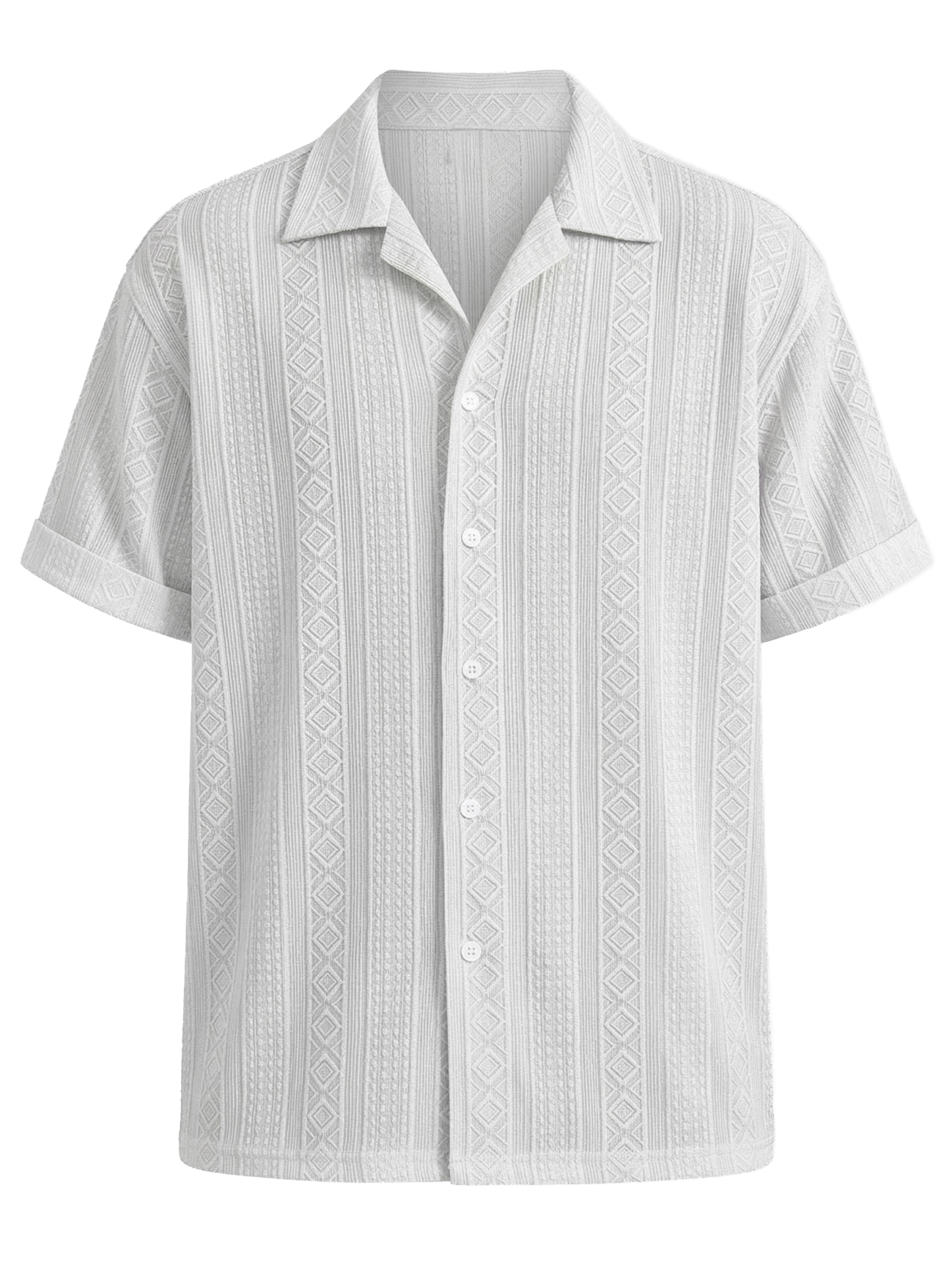 Men's Solid Color Casual Textured Lapel Short-Sleeve Shirt