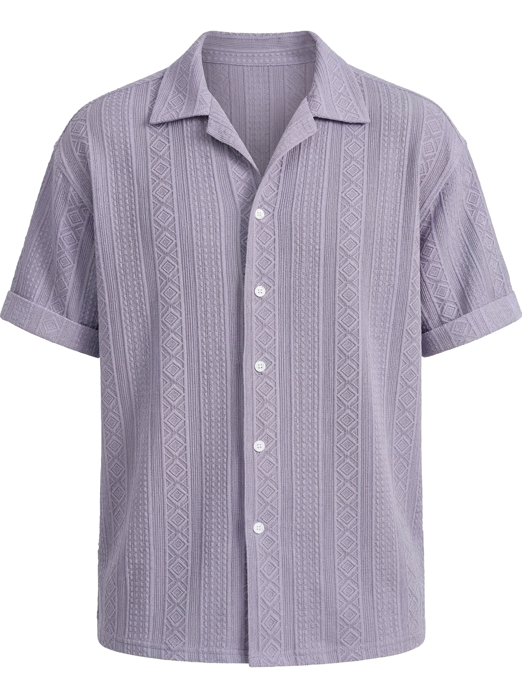 Men's Solid Color Casual Textured Lapel Short-Sleeve Shirt