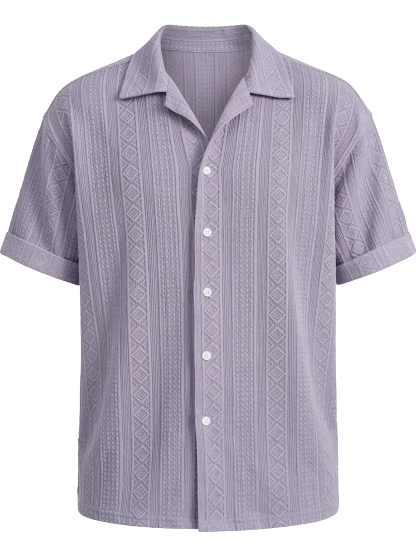 Men's Solid Color Casual Textured Lapel Short-Sleeve Shirt