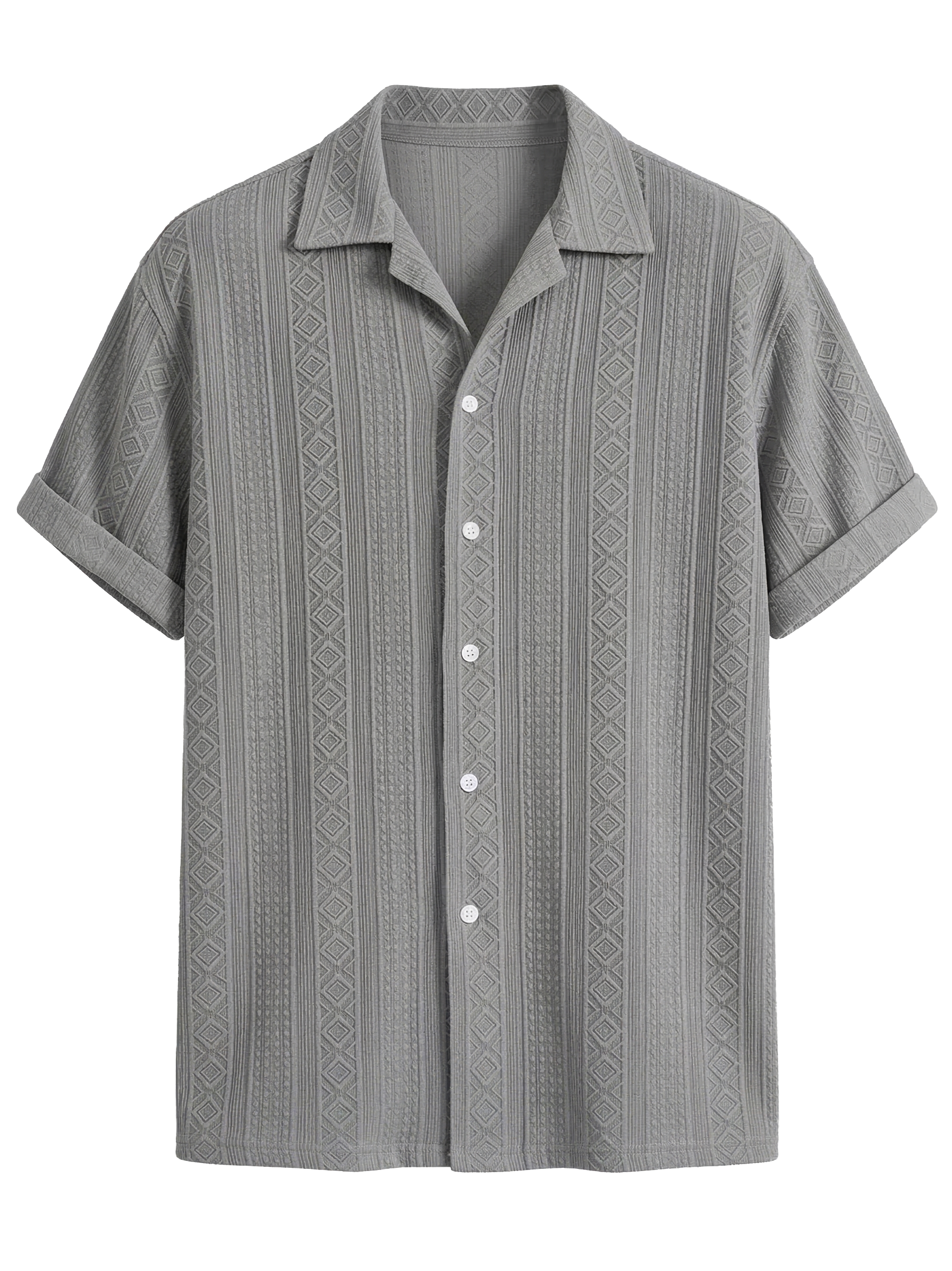 Men's Solid Color Casual Textured Lapel Short-Sleeve Shirt