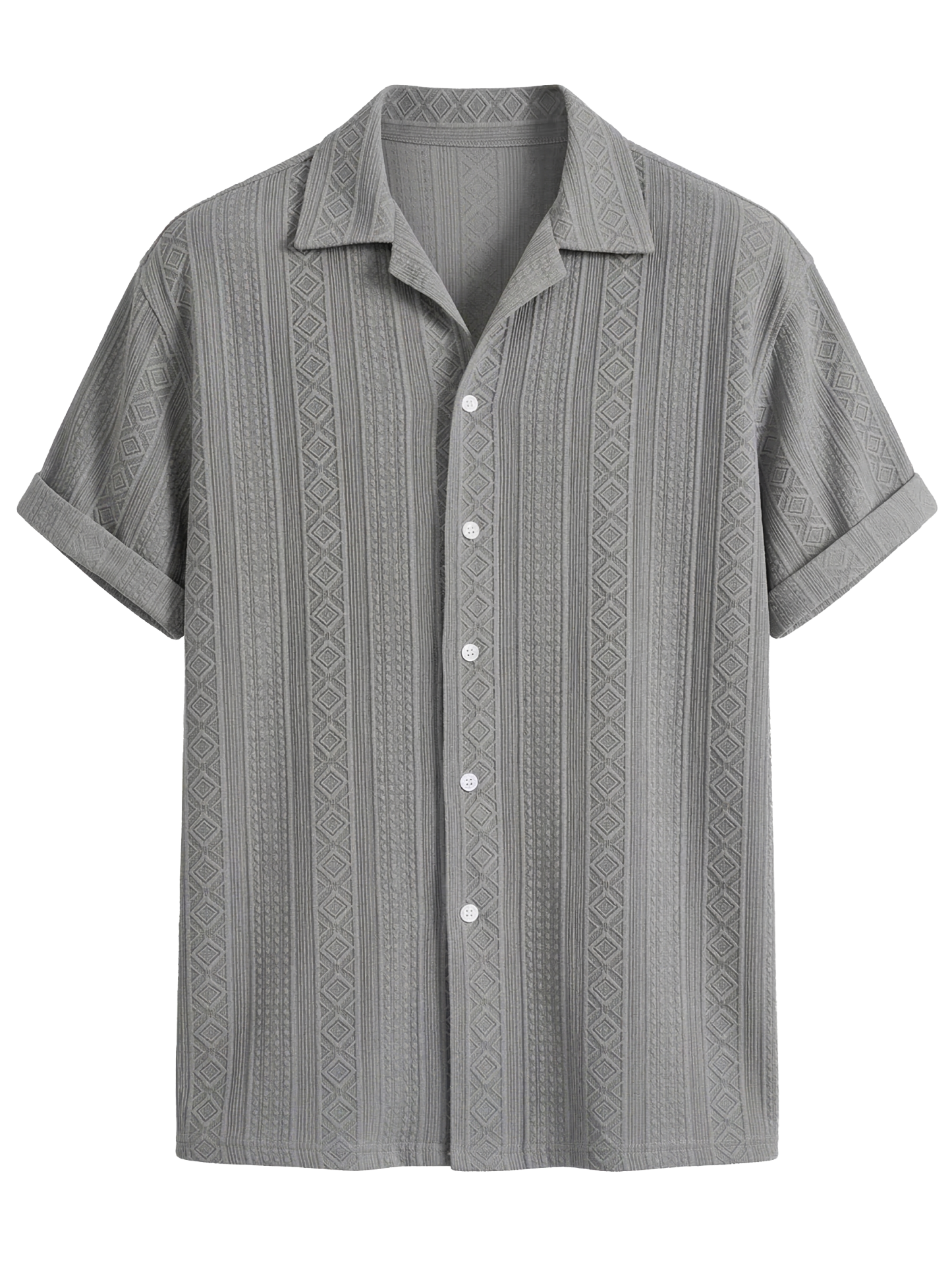 Men's Solid Color Casual Textured Lapel Short-Sleeve Shirt