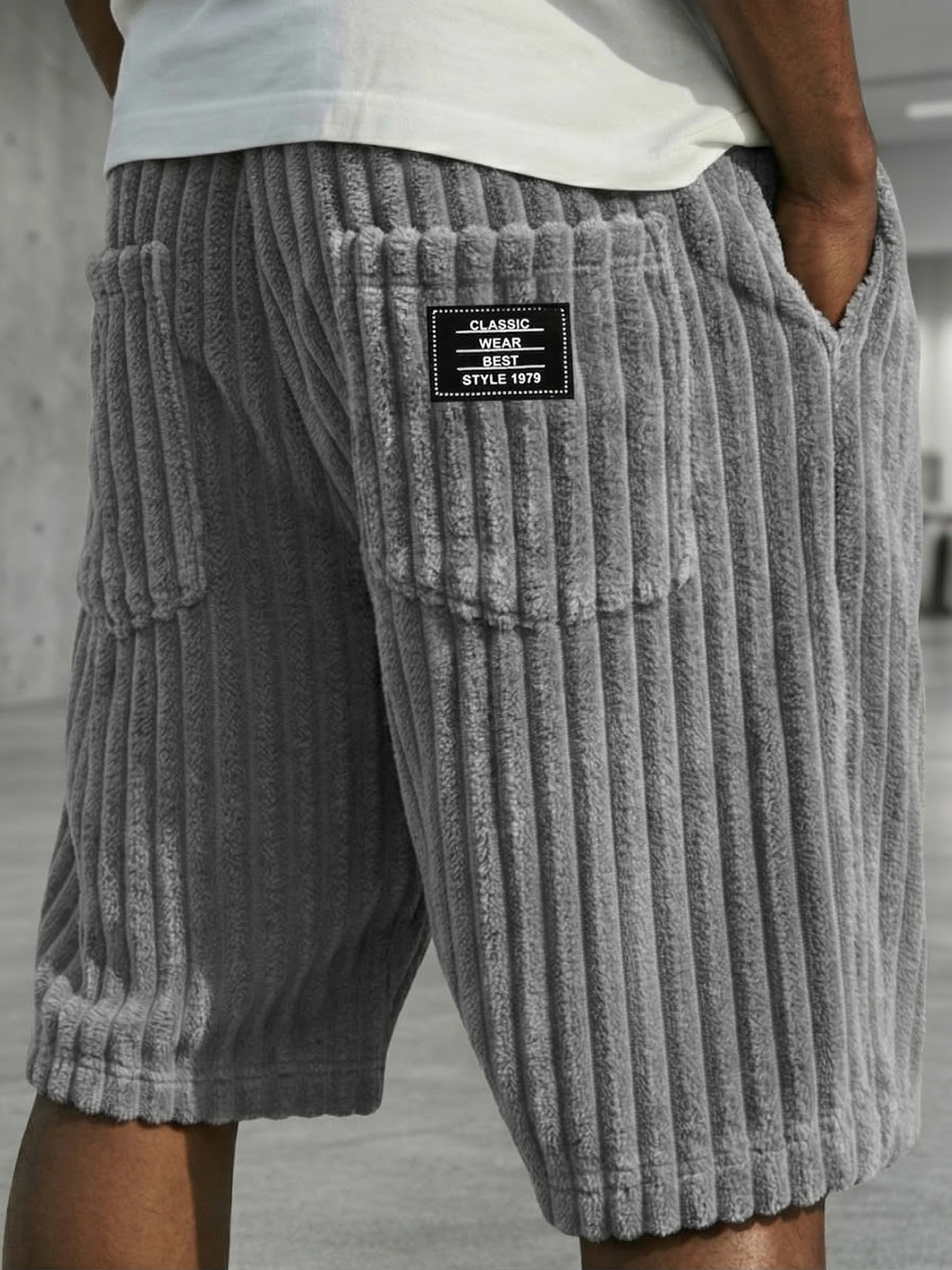 Men's Vintage Corduroy Shorts - Embroidered Comfort Fit Casual Bottoms