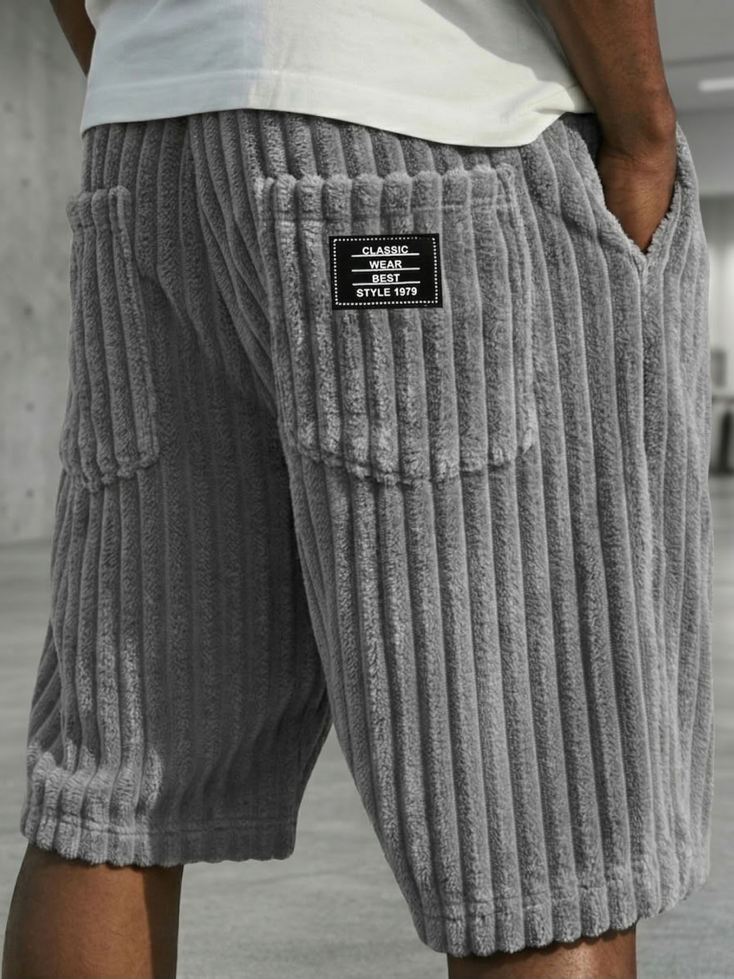 Men's Vintage Corduroy Shorts - Embroidered Comfort Fit Casual Bottoms