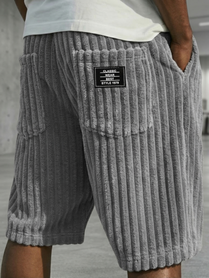 Men's Vintage Corduroy Shorts - Embroidered Comfort Fit Casual Bottoms