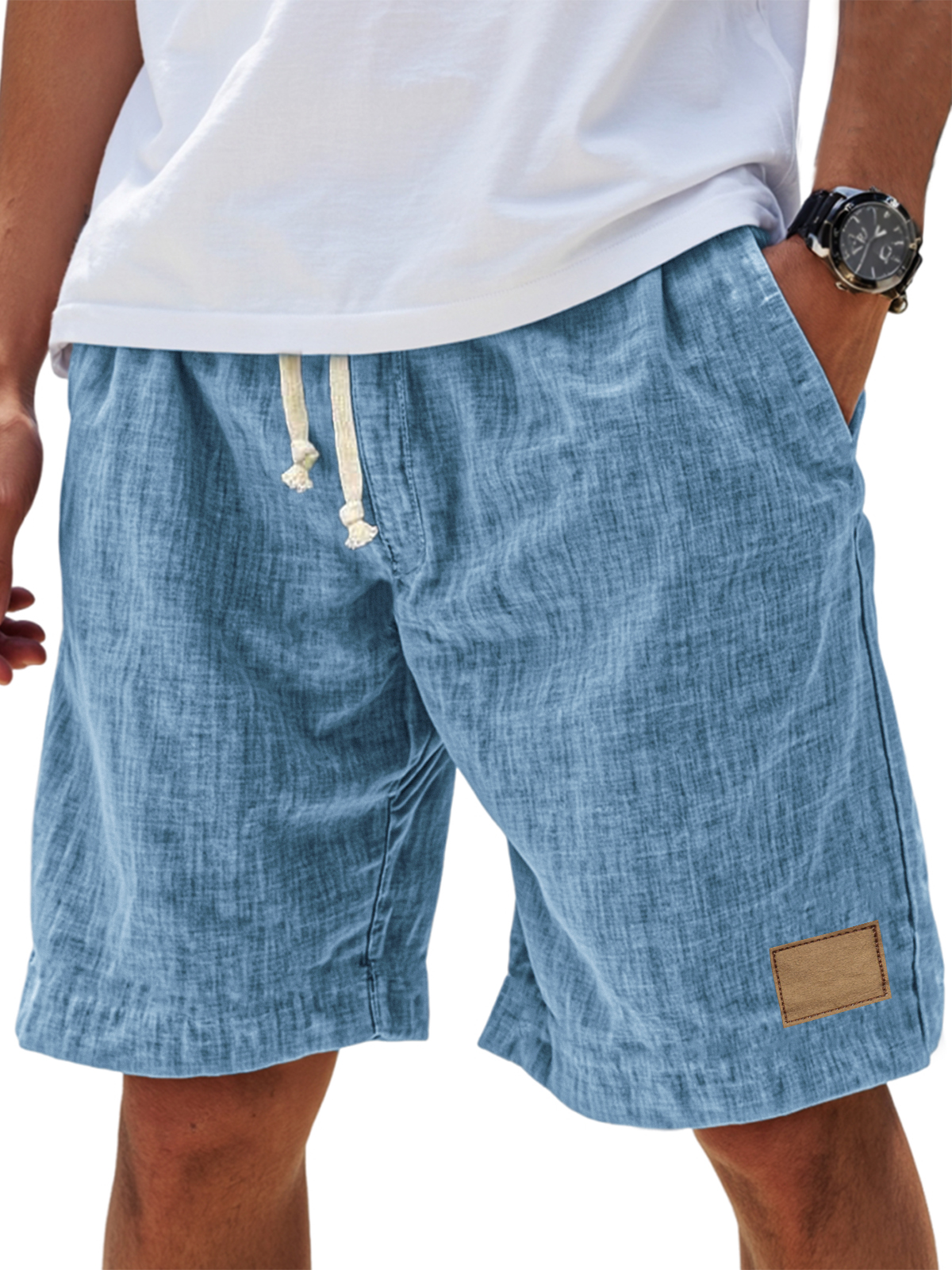Men's Casual Breathable Linen Embroidered Logo Loose Holiday Shorts