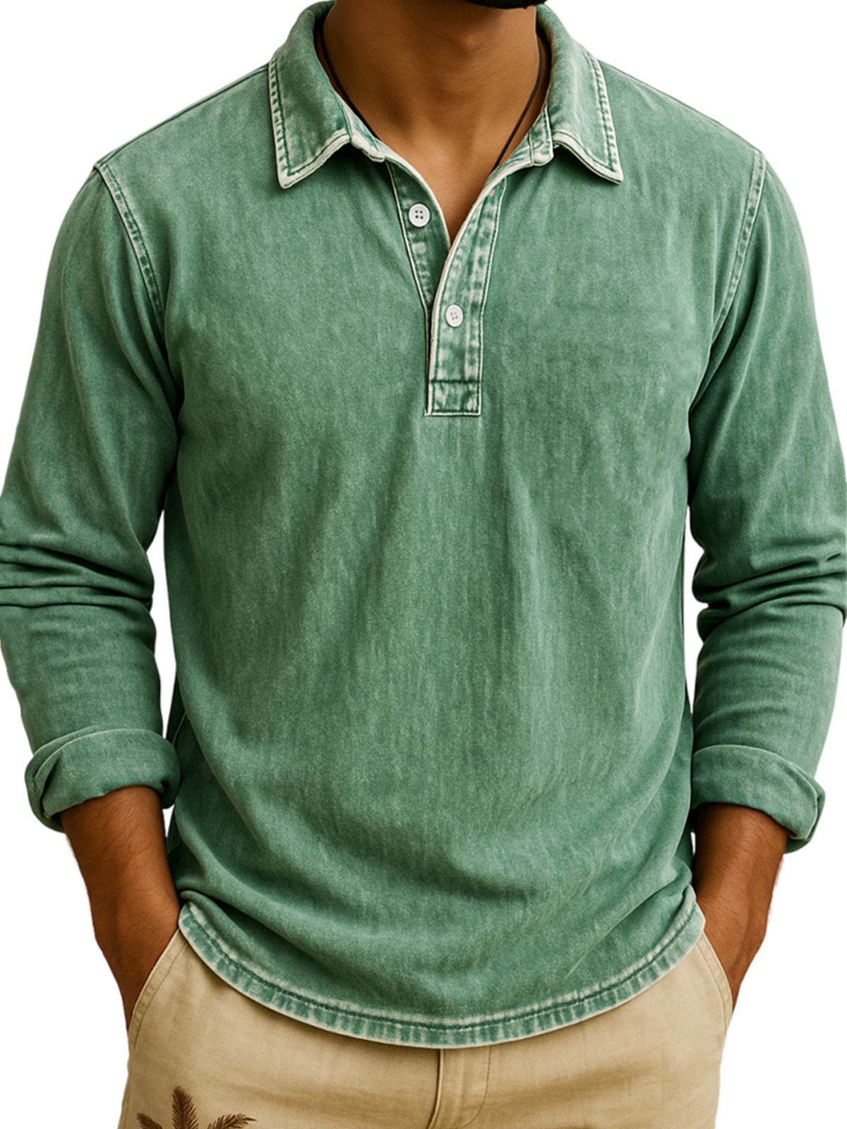 Men's Vintage Wash Long Sleeve Polo Shirt