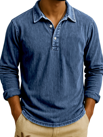 Men's Vintage Wash Long Sleeve Polo Shirt