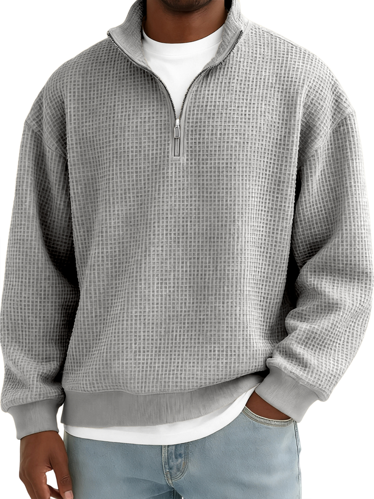 Men's Breathable Waffle-Knit Quarter-Zip Pullover