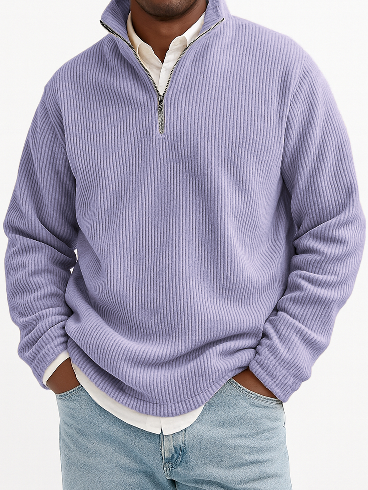 Men's Stylish Quarter-Zip Corduroy Ribbed Sweatshirt