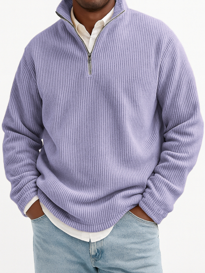 Men's Stylish Quarter-Zip Corduroy Ribbed Sweatshirt
