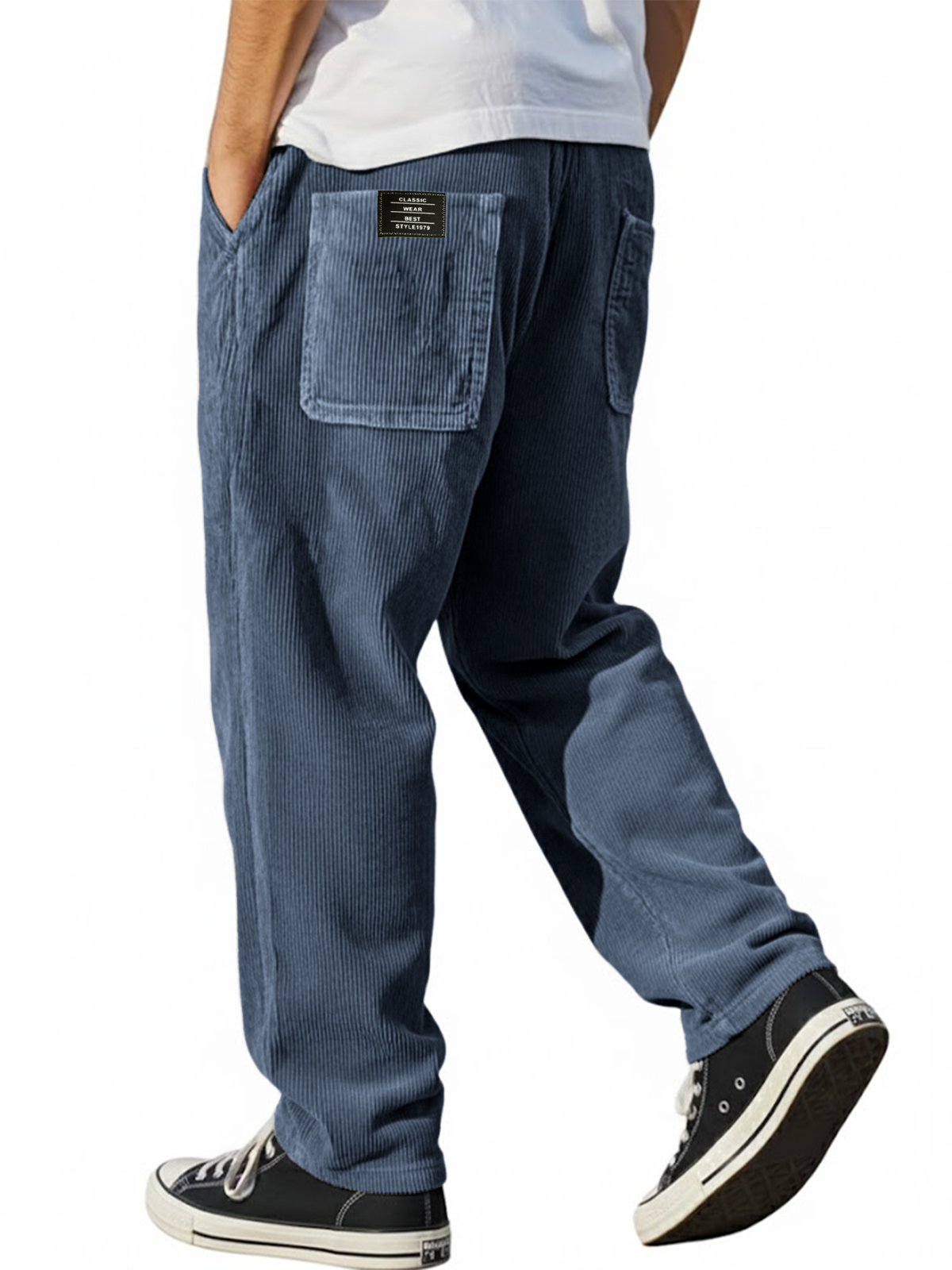 Men's Vintage Corduroy Multi-Pocket Workwear Trousers with Embroidered Label