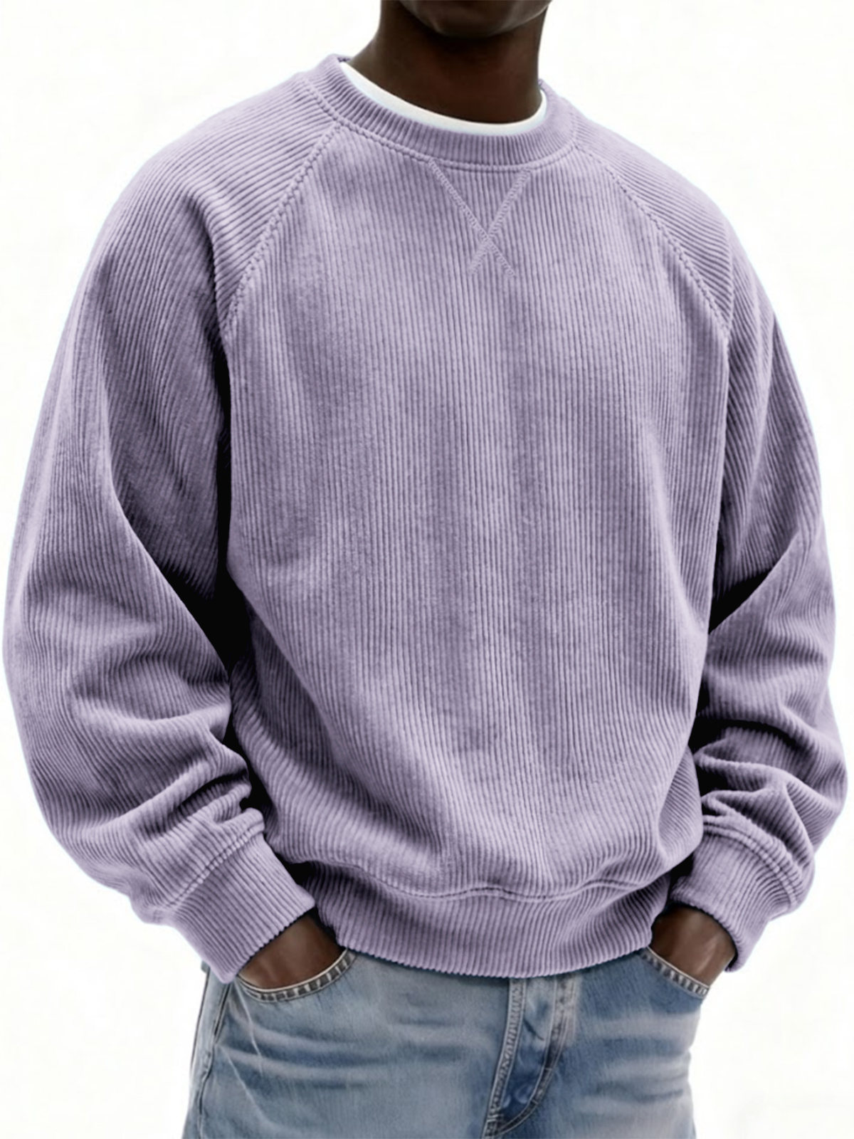 Men's Vintage Stylish Corduroy Patchwork Raglan Sleeve Pullover Top