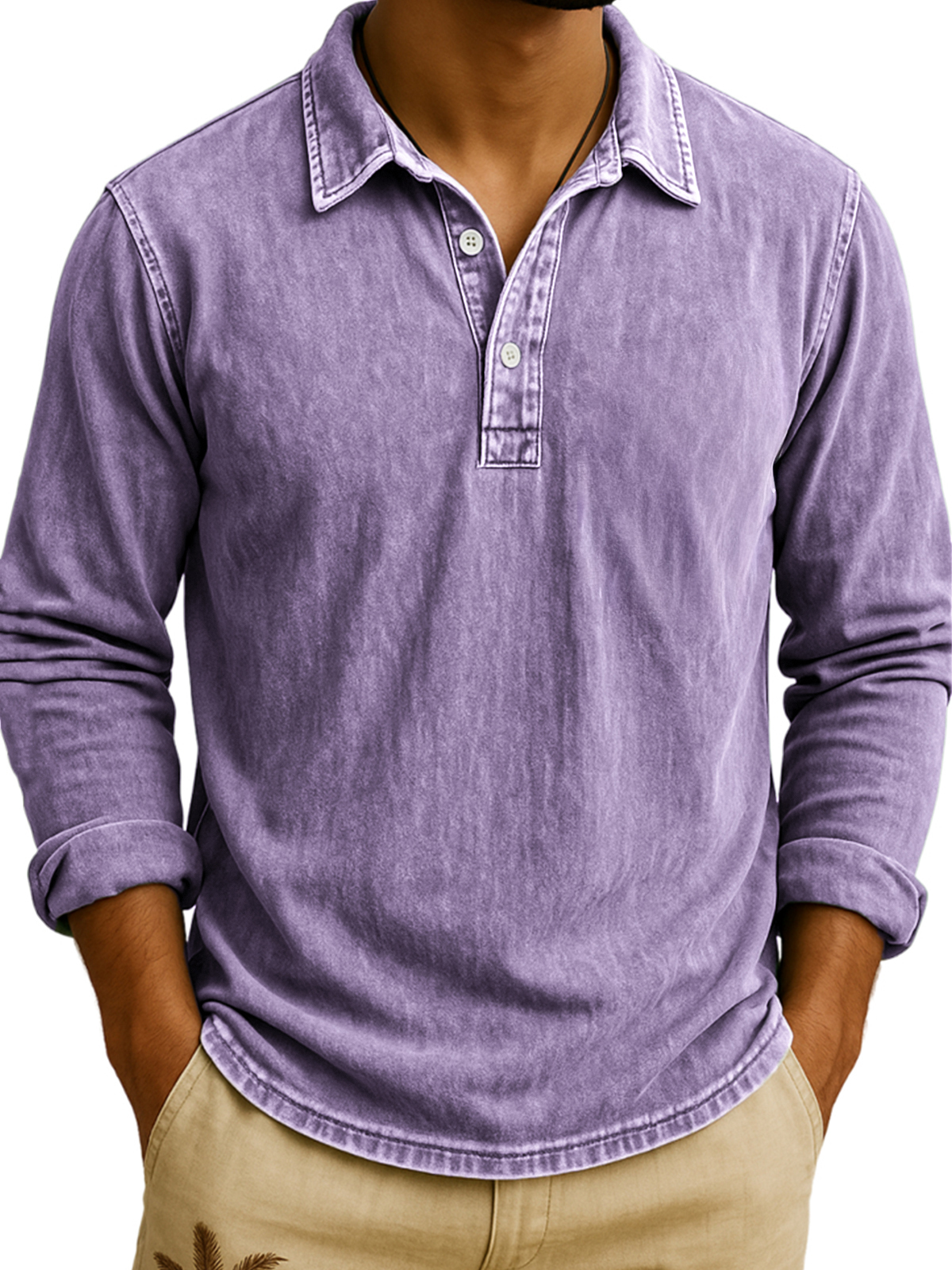 Men's Vintage Wash Long Sleeve Polo Shirt