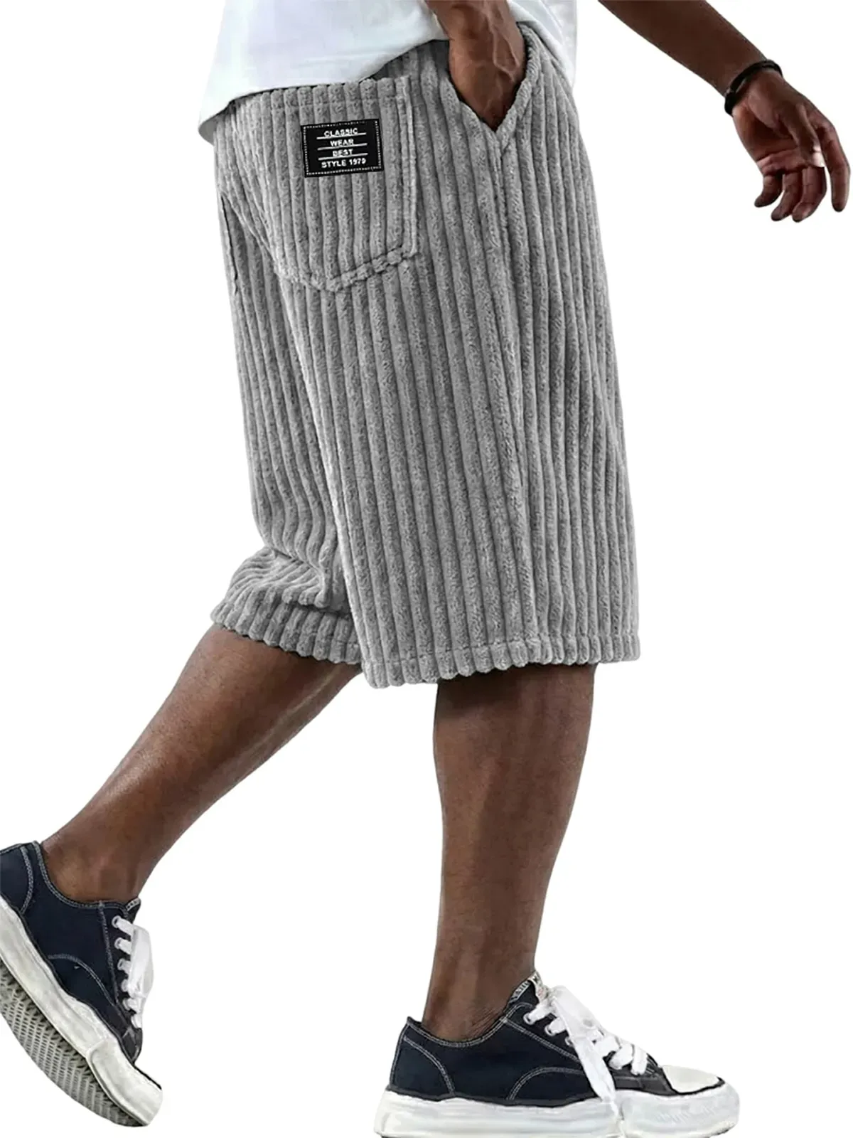 Men's Vintage Corduroy Shorts - Embroidered Comfort Fit Casual Bottoms