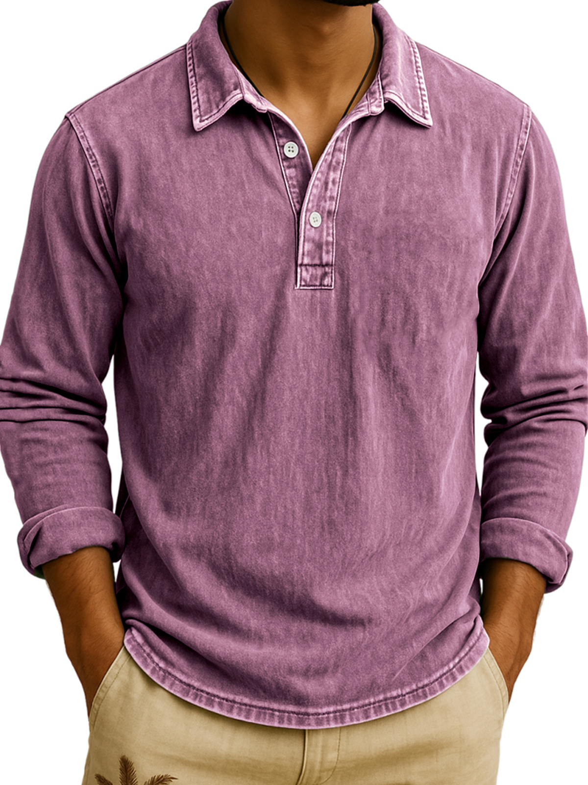 Men's Vintage Wash Long Sleeve Polo Shirt