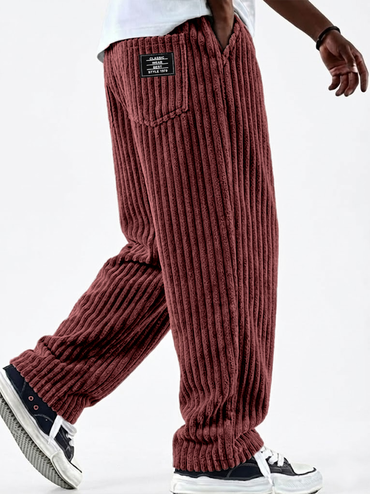 Men's Vintage Corduroy Textured Comfort Wide Striped Pants with Embroi