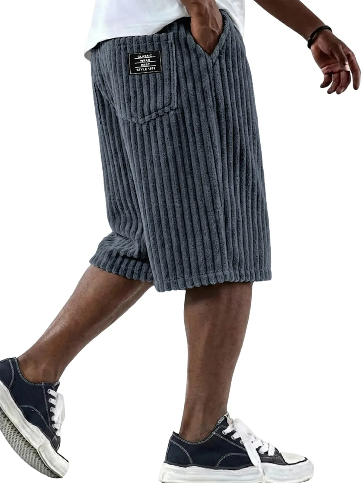 Men's Vintage Corduroy Shorts - Embroidered Comfort Fit Casual Bottoms