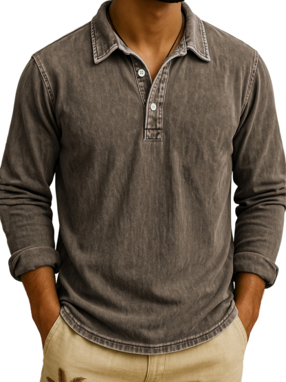 Men's Vintage Wash Long Sleeve Polo Shirt
